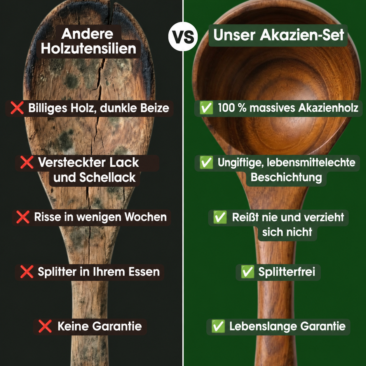 Kleines Küchenutensilien-Set aus hochwertigem Akazienholz