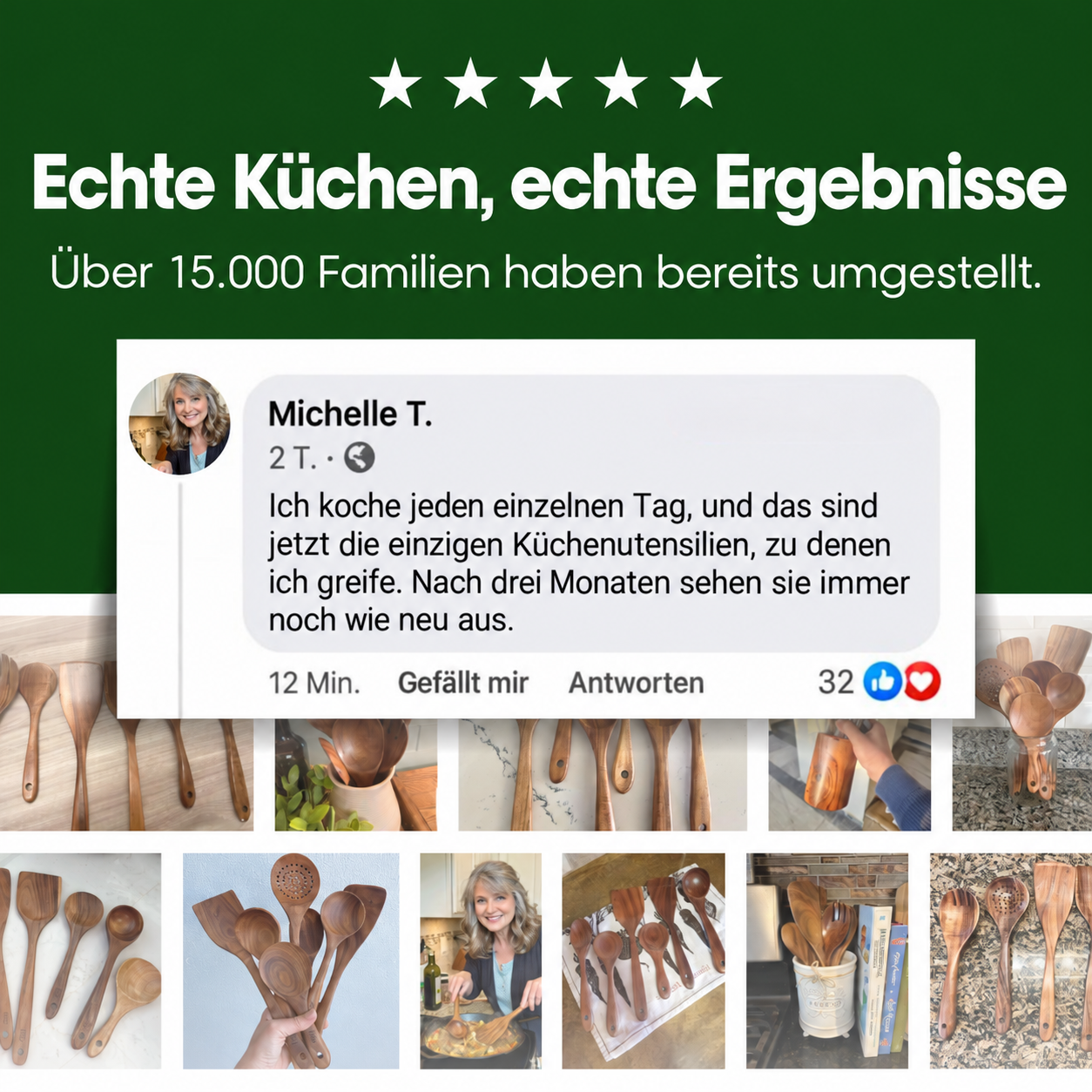 Kleines Küchenutensilien-Set aus hochwertigem Akazienholz