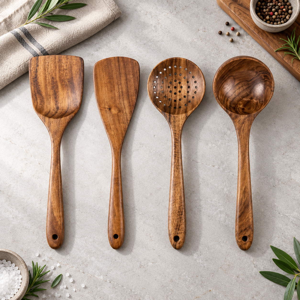 Four-piece acacia utensil set