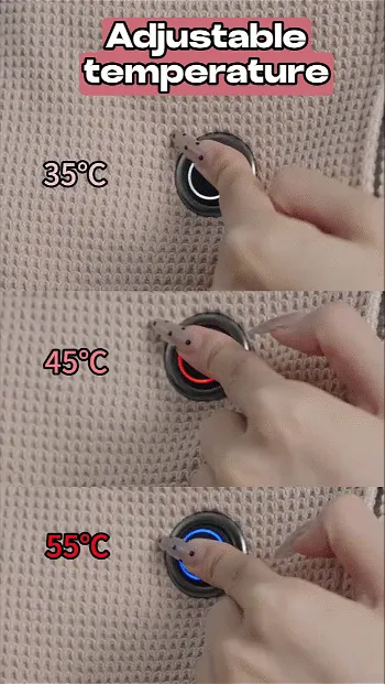 Three-panel demonstration of the heated shawl temperature control