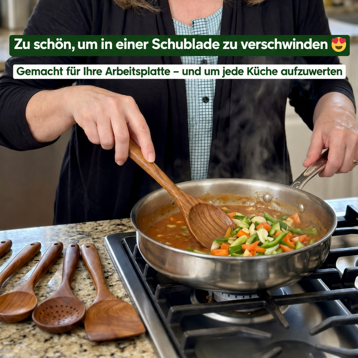 Kleines Küchenutensilien-Set aus hochwertigem Akazienholz