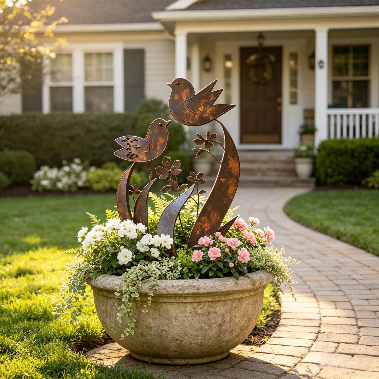 Bird & Wildflower Metal Garden Stake