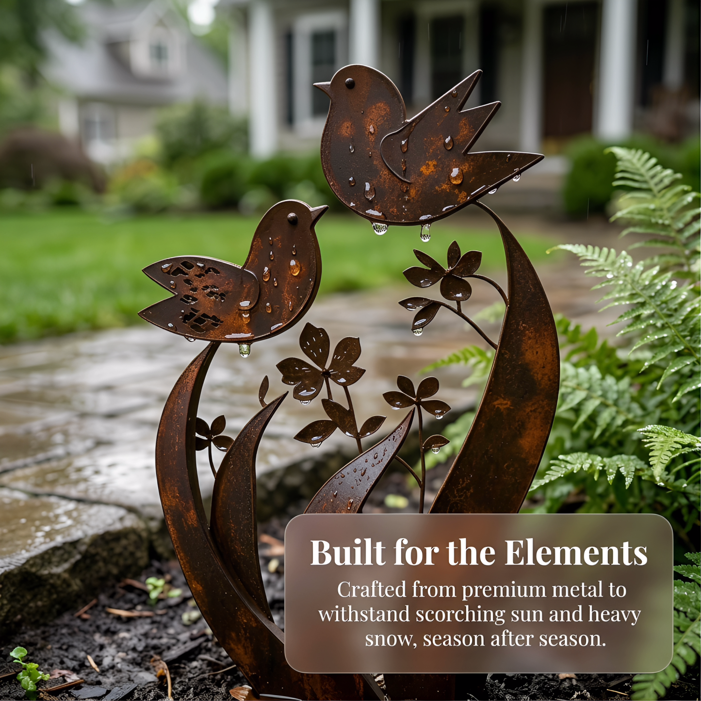 Bird & Wildflower Metal Garden Stake