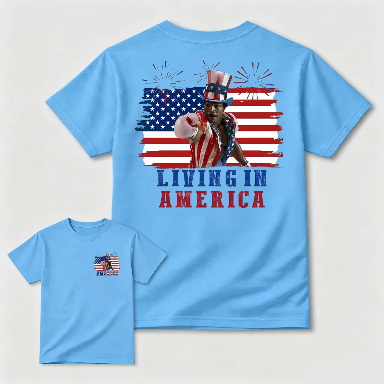 Apollo Creed Living In America July 4th Independence Day Graphic T-Shirt