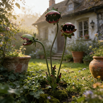 Whimsical Metal Carnivorous Plant Garden Stake