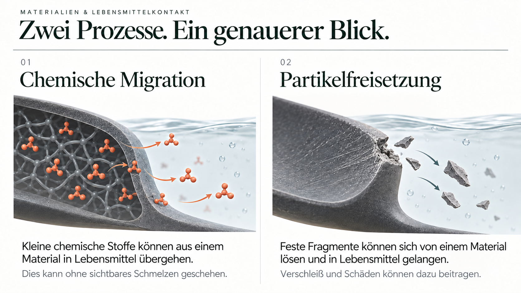 Darstellung chemischer Migration und Partikelfreisetzung