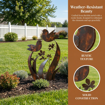 Bird & Wildflower Metal Garden Stake