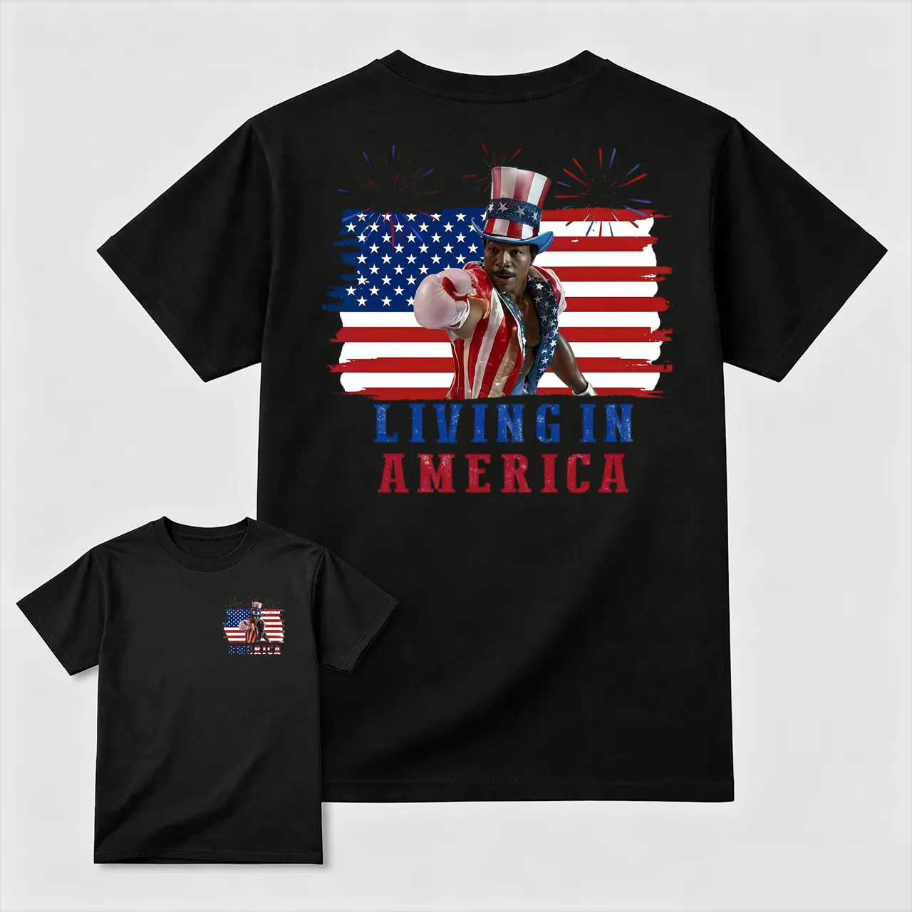 Apollo Creed Living In America July 4th Independence Day Graphic T-Shirt