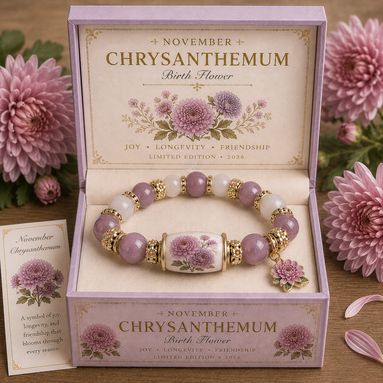 Birth Flower Charm Bracelet Gift Box – Personalized Monthly Flower Jewelry Collection (January–December Edition)