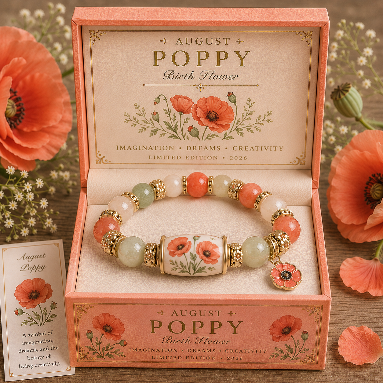 Birth Flower Charm Bracelet Gift Box – Personalized Monthly Flower Jewelry Collection (January–December Edition)