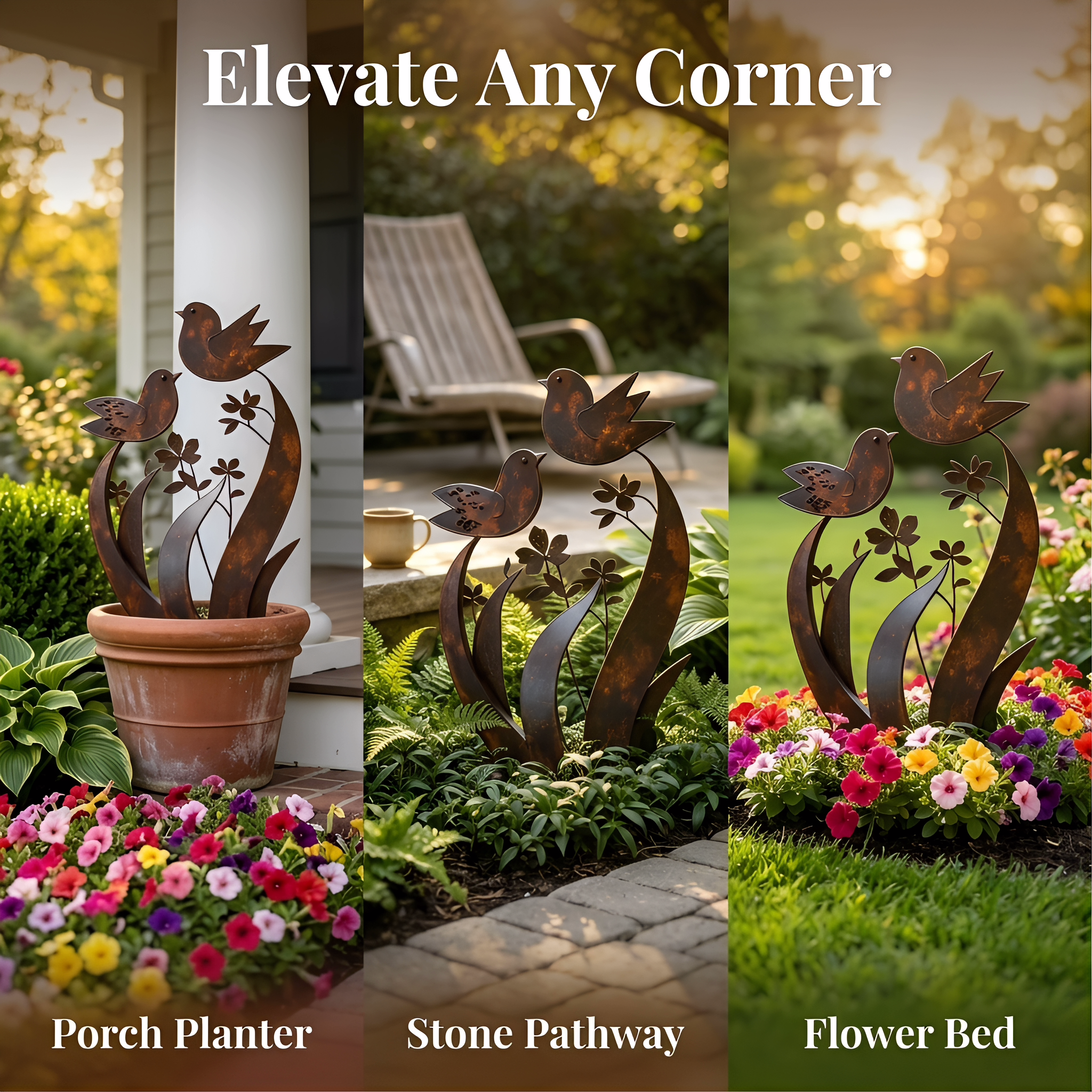 Bird & Wildflower Metal Garden Stake