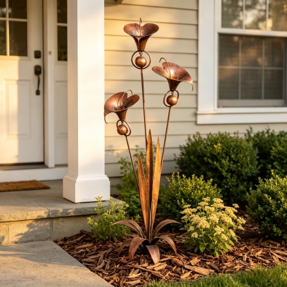 Flamed Copper Calla Lily Garden Stake with Bells – Elegant Outdoor Yard Decor 🌿🔔