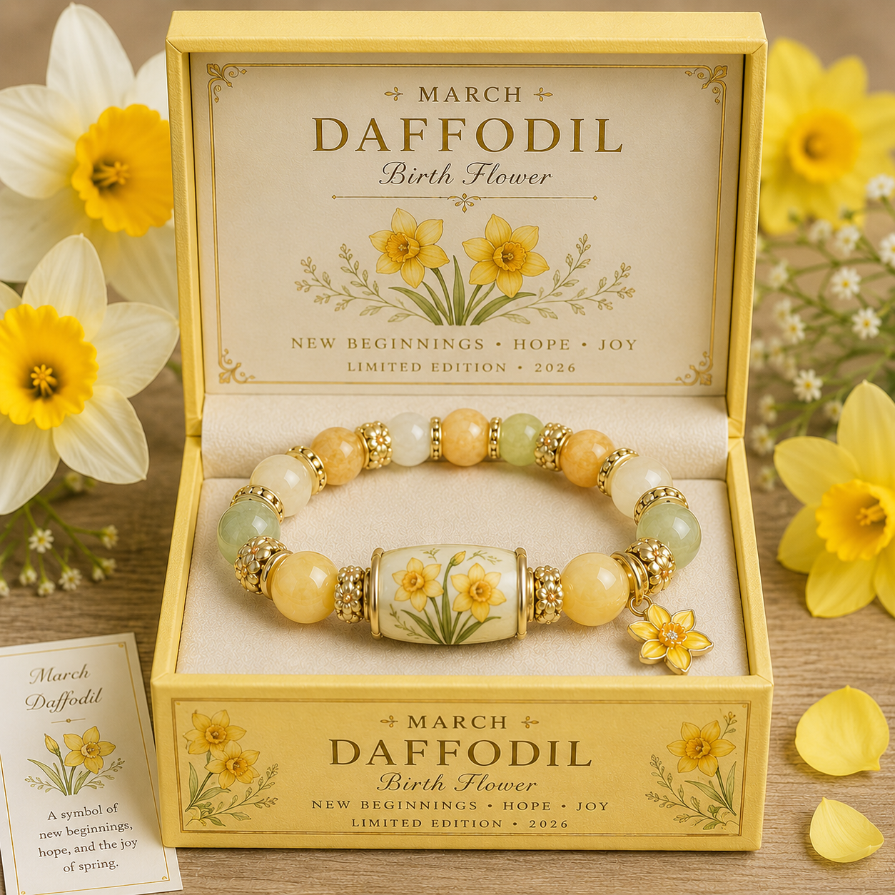 Birth Flower Charm Bracelet Gift Box – Personalized Monthly Flower Jewelry Collection (January–December Edition)