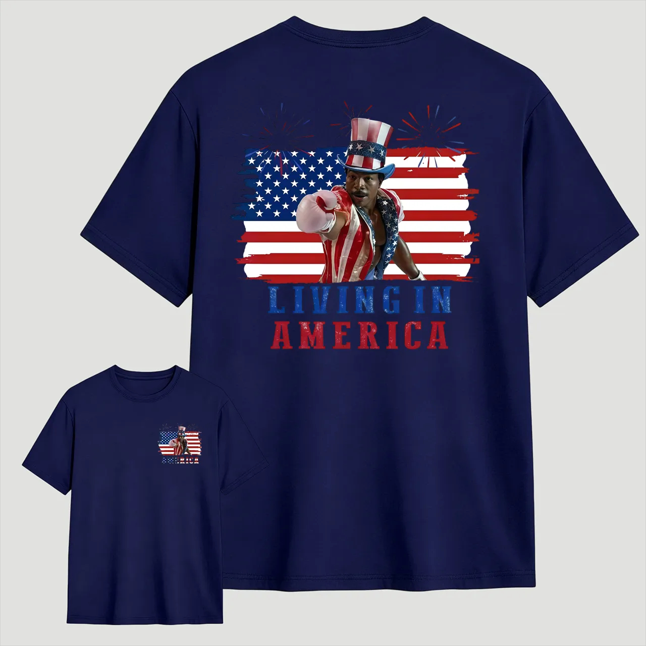 Apollo Creed Living In America July 4th Independence Day Graphic T-Shirt