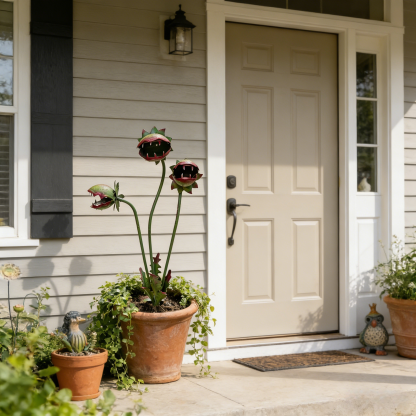 Whimsical Metal Carnivorous Plant Garden Stake