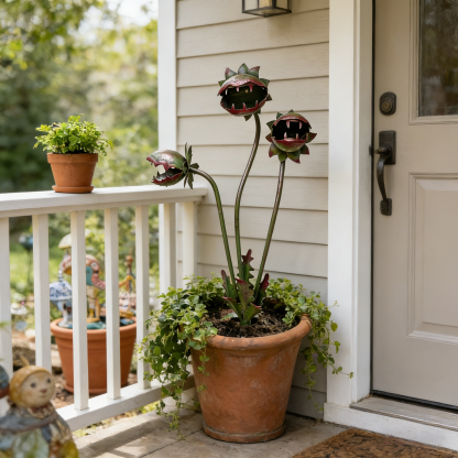 Whimsical Metal Carnivorous Plant Garden Stake