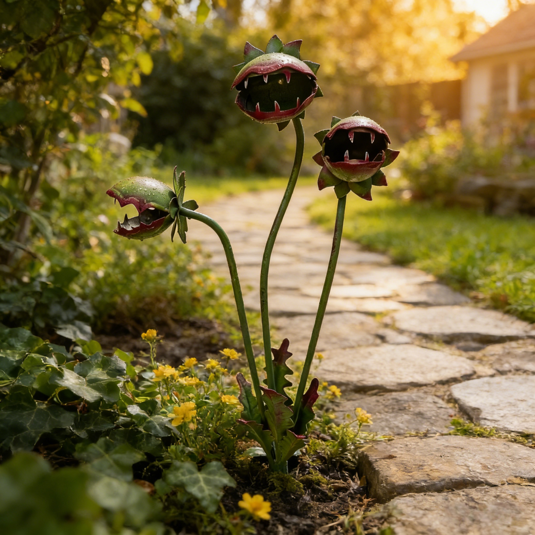 Whimsical Metal Carnivorous Plant Garden Stake