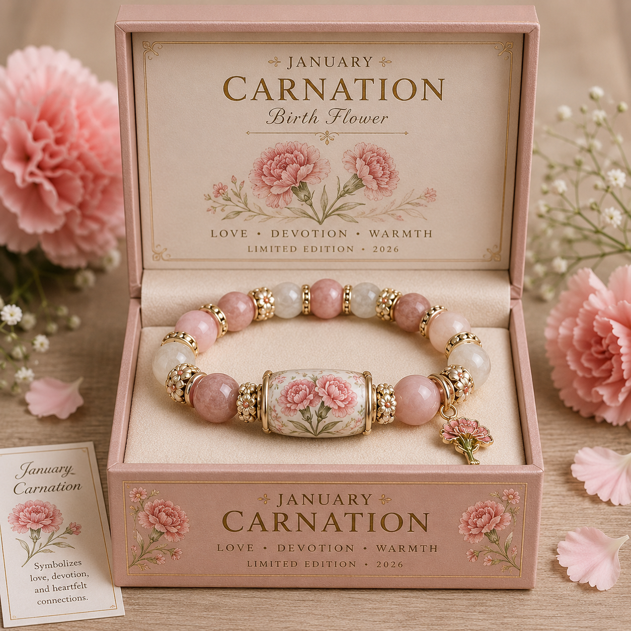 Birth Flower Charm Bracelet Gift Box – Personalized Monthly Flower Jewelry Collection (January–December Edition)