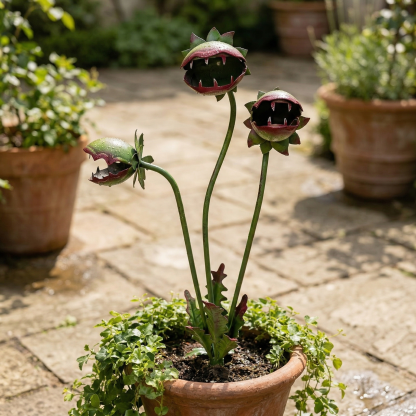 Whimsical Metal Carnivorous Plant Garden Stake