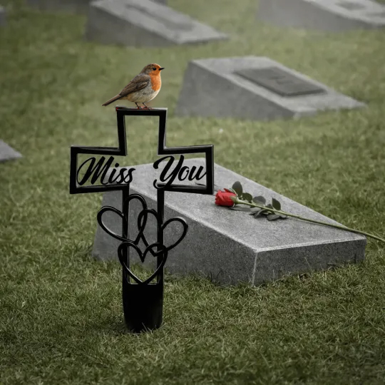 🐦 In Loving Memory – Metal Grave Marker for Your Loved One ✝️💖