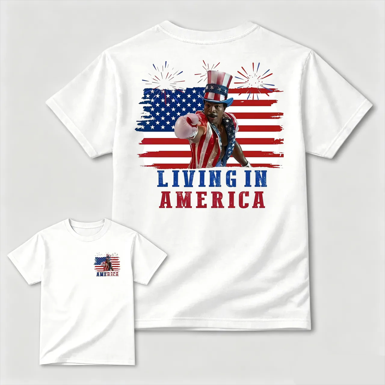 Apollo Creed Living In America July 4th Independence Day Graphic T-Shirt