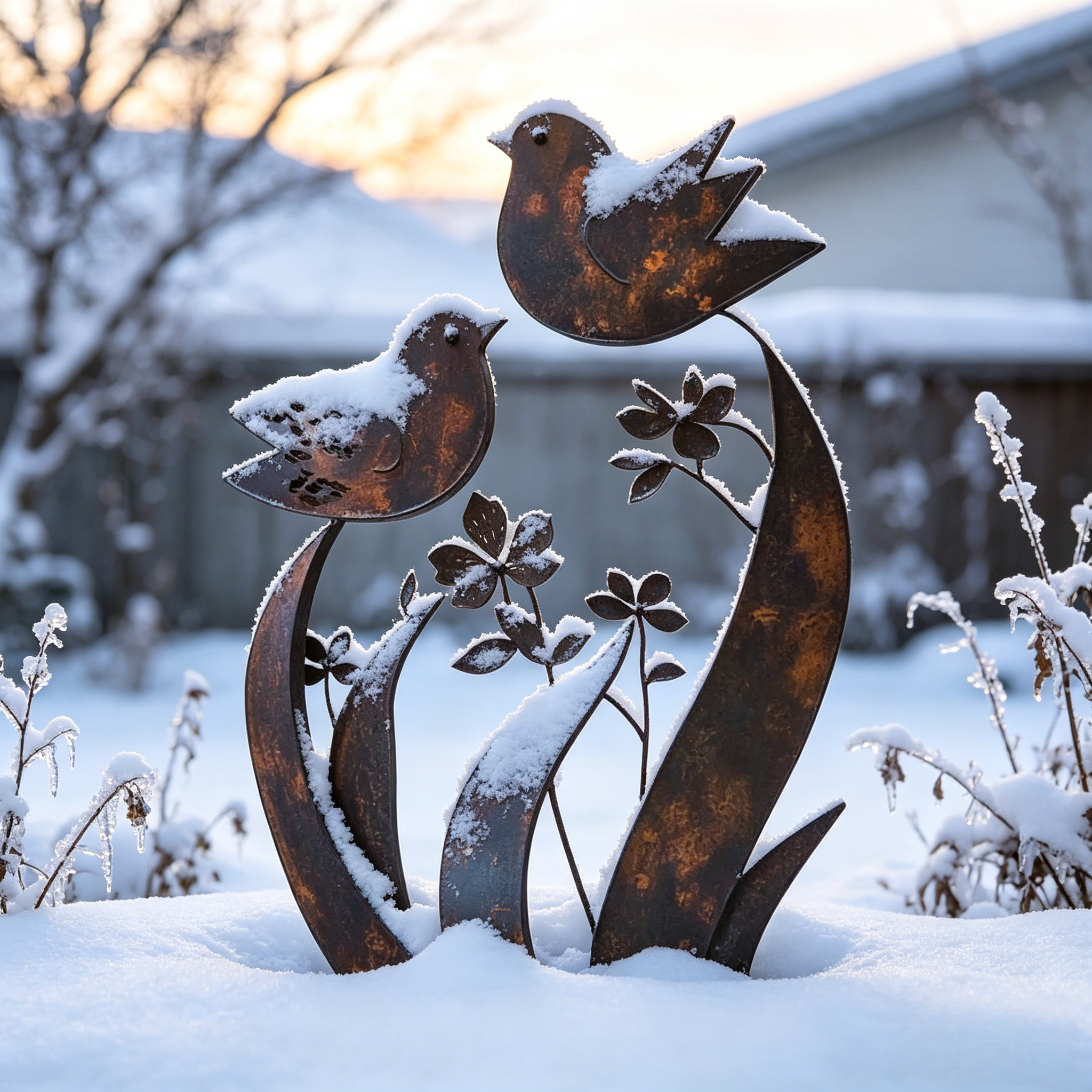 Bird & Wildflower Metal Garden Stake
