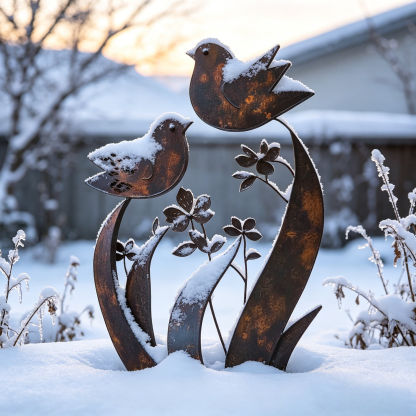 Bird & Wildflower Metal Garden Stake