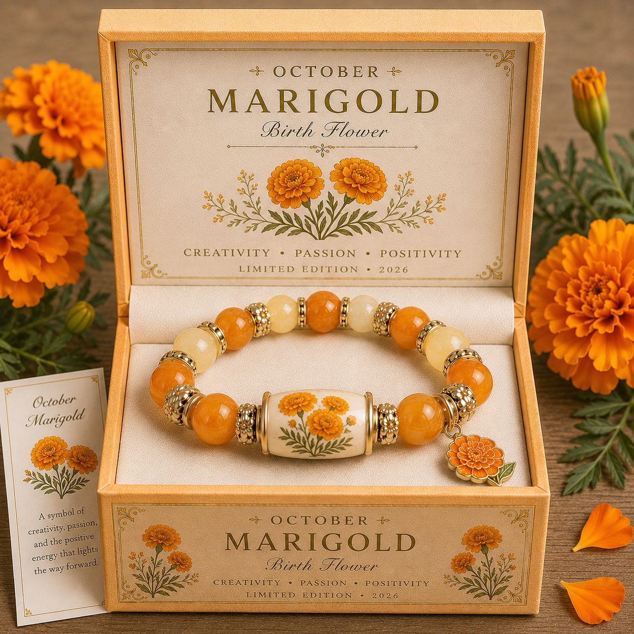 Birth Flower Charm Bracelet Gift Box – Personalized Monthly Flower Jewelry Collection (January–December Edition)