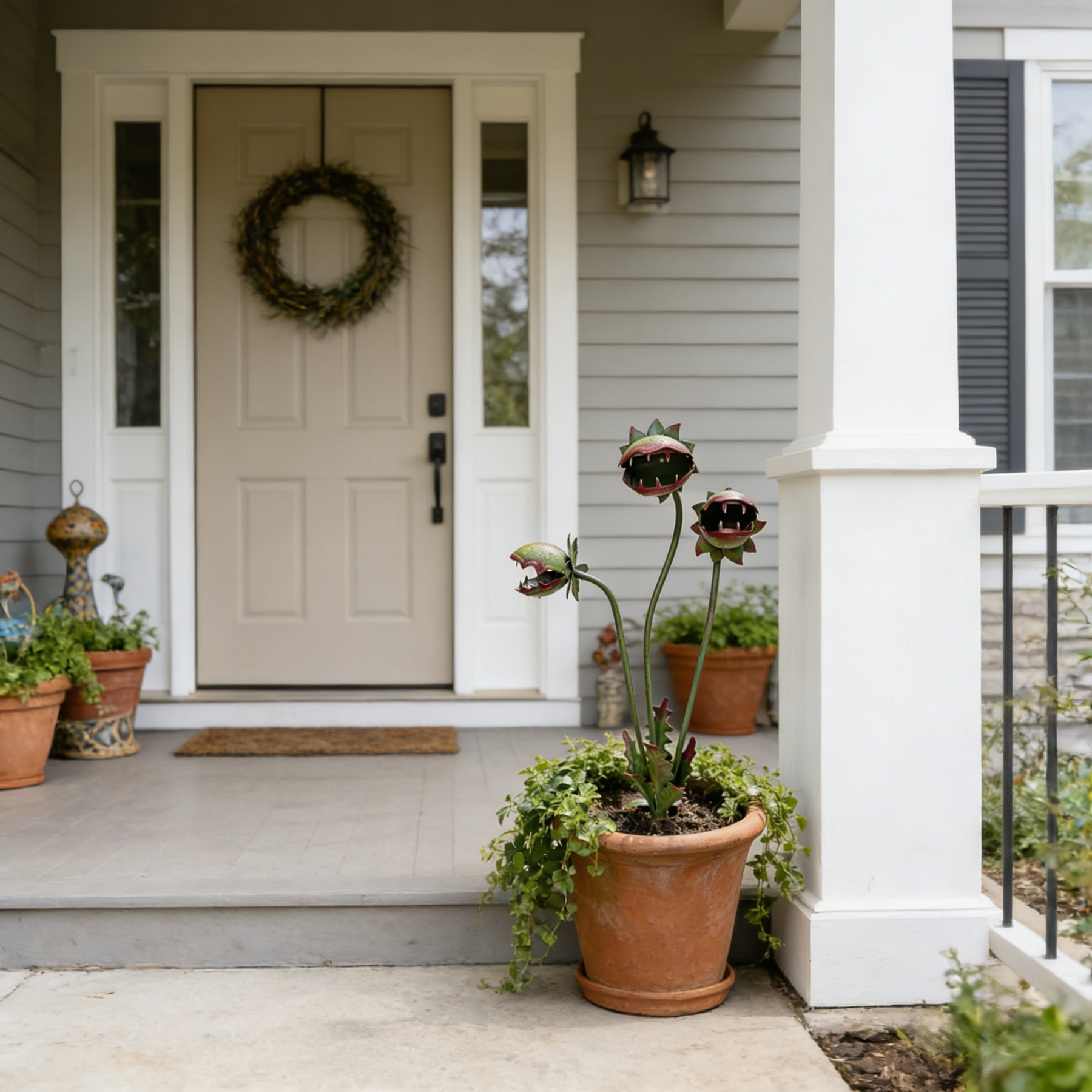 Whimsical Metal Carnivorous Plant Garden Stake