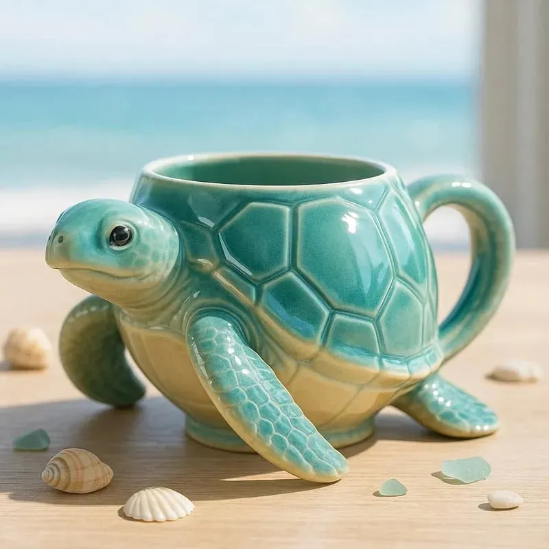 🐢 3D Sea Turtle Ceramic Mug – Ocean-Inspired Gift Cup for Coffee & Tea 🌊