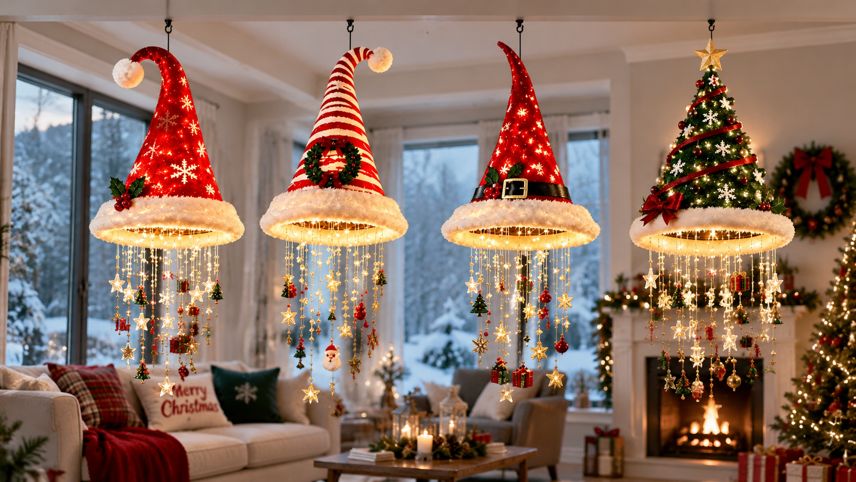 49% OFF Lighted Santa Hat Hanging Decoration, Warm LED Christmas Ornament for Holiday Home