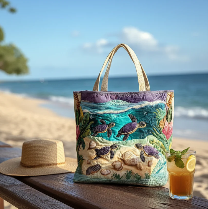 Turtle Quilted Tote Bag