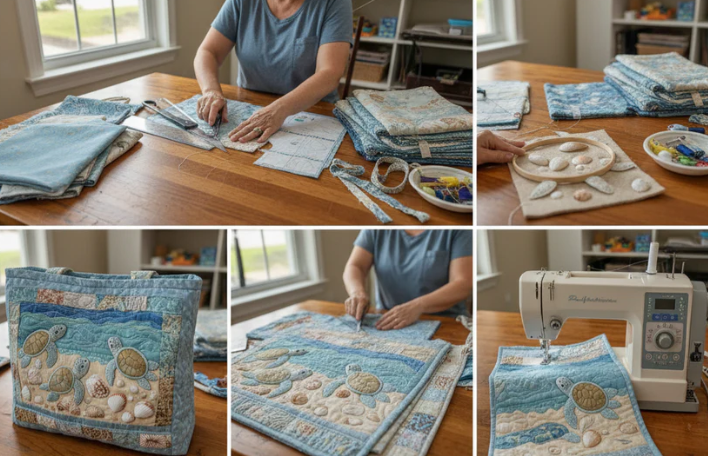 Turtle Quilted Tote Bag