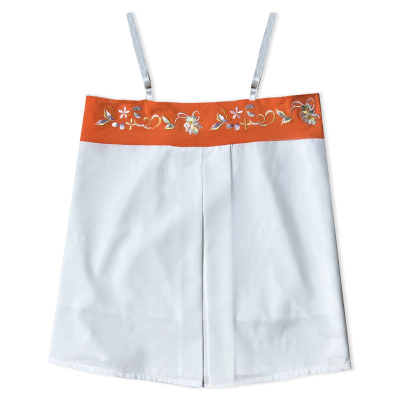 Chinese Style Solid Color Pipa Sleeve Cross-collar Top + Embroidered Suspenders - Clearance Special-Lovesyouforever