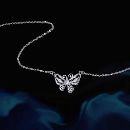 Exquisite Plain Silver Filigree Butterfly Necklace Inlaid with Natural Freshwater Pearls-Lovesyouforever