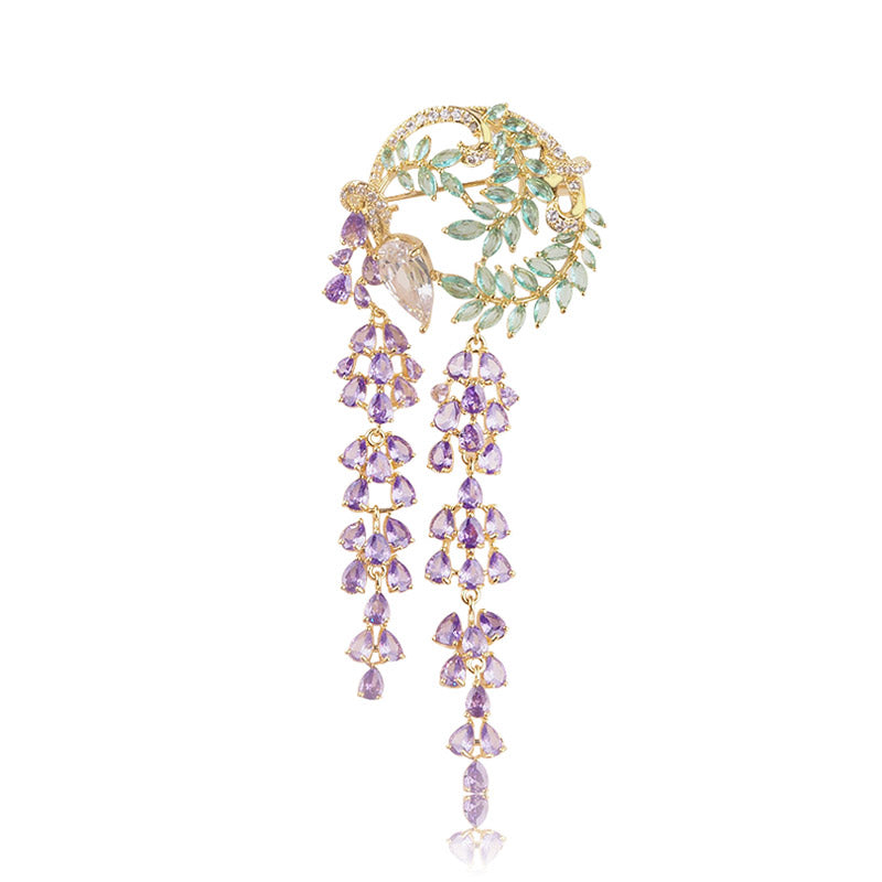 Nature Inspired Romantic Purple Wisteria Exquisite Crystal Tassel Brooch Pin Jewelry Gift-Lovesyouforever