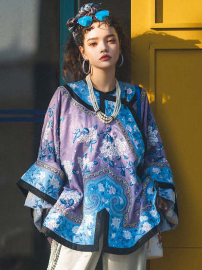 New Chinese Style Purple Jacquard Diagonal Placket Han Elements Women's Top Shirt-Lovesyouforever