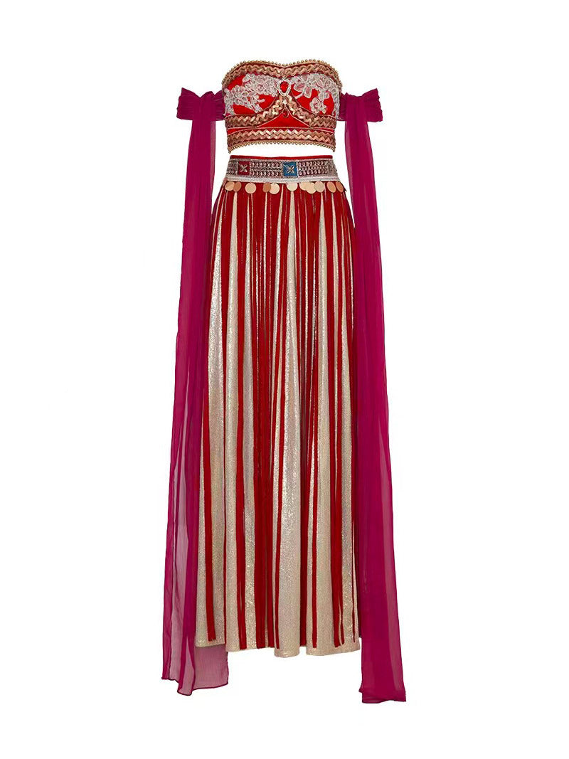 Red Dunhuang Feitian Style Embroidery Hanfu Costume Set-Lovesyouforever
