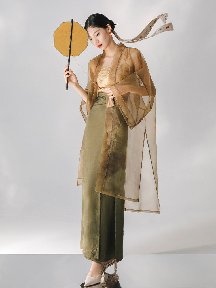 Summer Afternoon – Song Dynasty Inspired Three-Piece Modern Hanfu Skirt Set, Chinese Style Outfit-Lovesyouforever