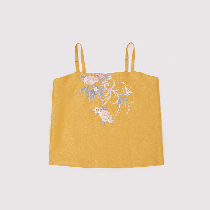 Bamboo Leaves Flowers and Cat Embroidery Casual Pink Hanfu Set-Lovesyouforever