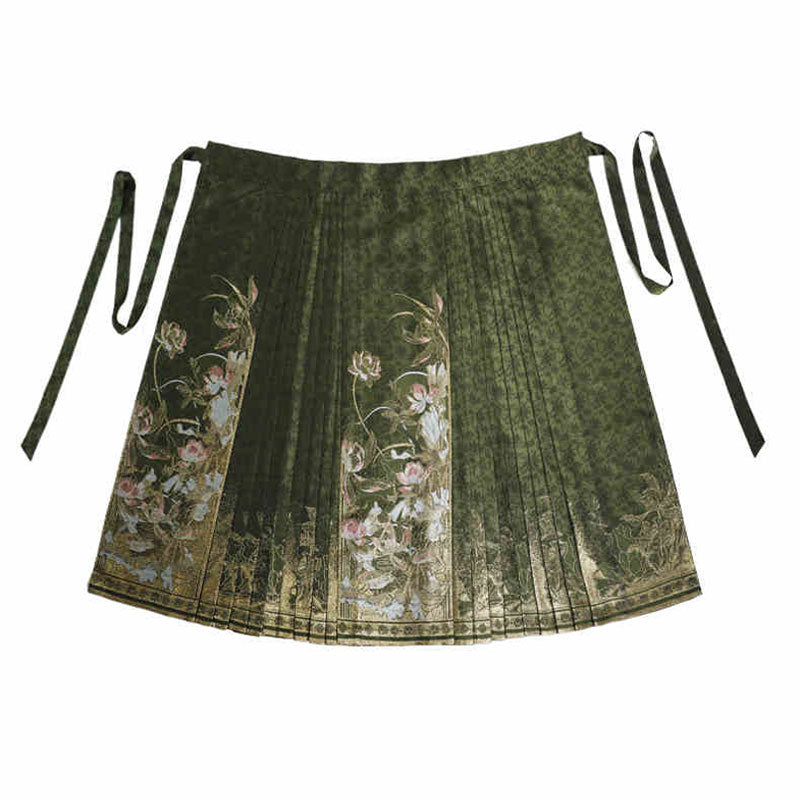 Fragrant Lotus Pond - Classic Lotus Pattern Woven Gold Mamianqun Skirt-Lovesyouforever