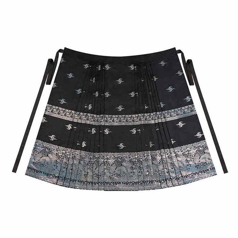 Ocean Wave Pattern Woven Gold Traditional Chinese Retro Pattern Mamianqun Skirt-Lovesyouforever