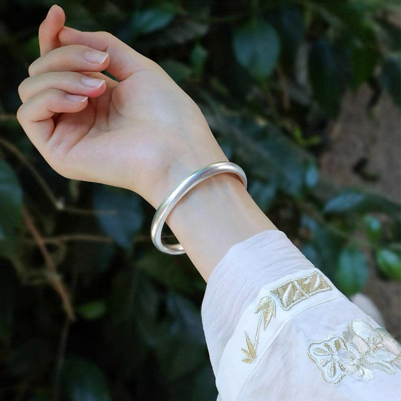 Hand-Carved Classic 999 Fine Silver High Polished Glossy Solid Bangle Bracelet Custome Size-Lovesyouforever