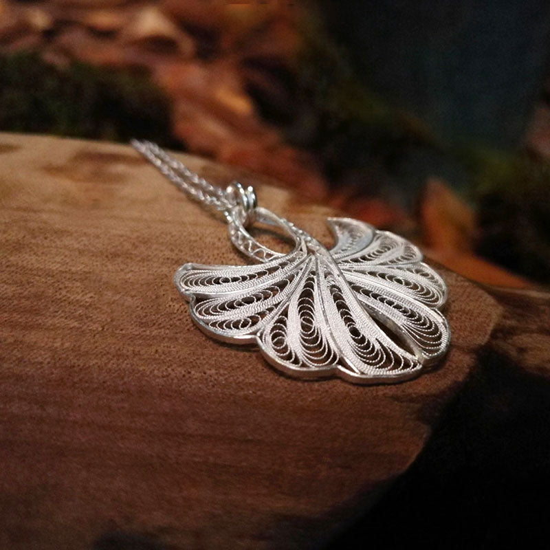 Handmade Vintage Plain Silver Filigree  Ginkgo Leaf Necklace and Earrings-Lovesyouforever