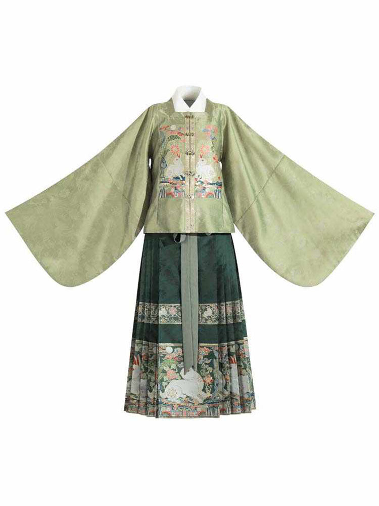 Jade Rabbit Gazing at the Moon - Ming Dynasty Style Hanfu Mamianqun Skirt Set-Lovesyouforever