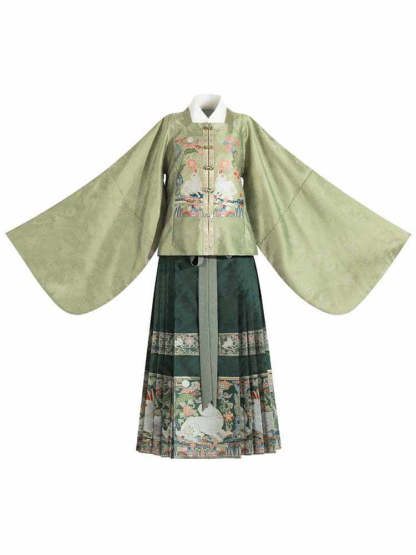 Jade Rabbit Gazing at the Moon - Ming Dynasty Style Hanfu Mamianqun Skirt Set-Lovesyouforever