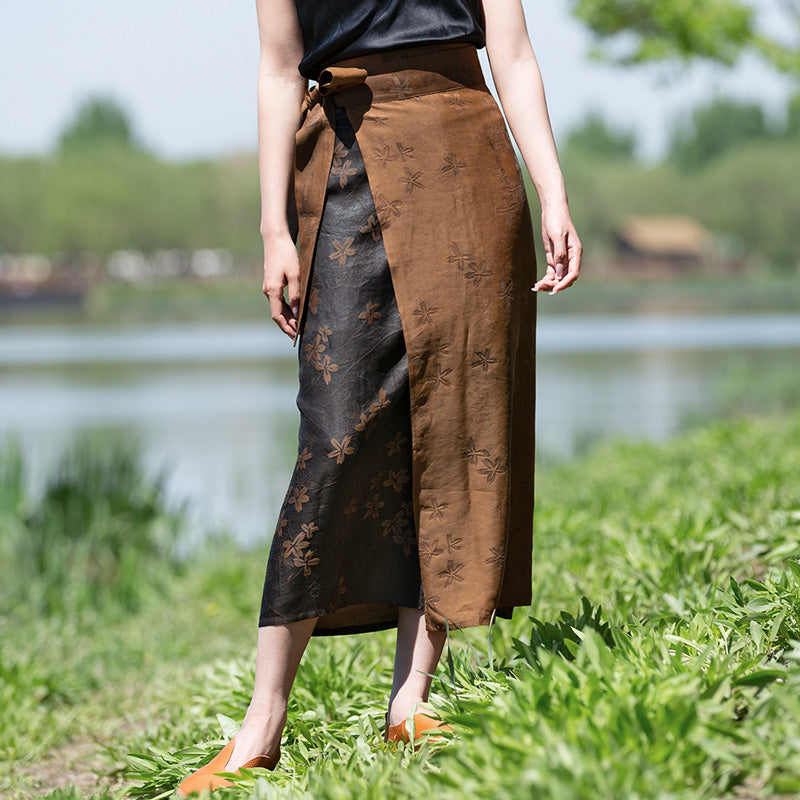 Exclusive Retro Chinese-style Silk Fragrant Cloud Gauze Midi Skirt Mulberry Silk Belted Pencil Skirt-Lovesyouforever