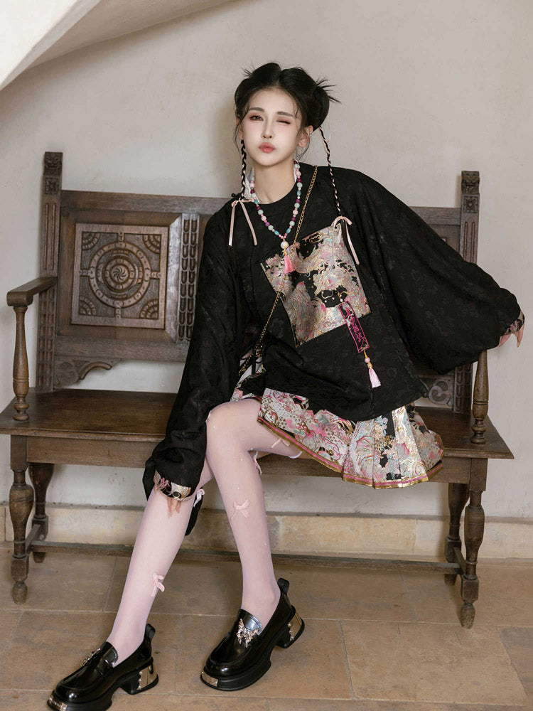 Loong Bestows Auspiciousness – Chic Chinese Style Mini Mamian Skirt Neo-Hanfu Skirt Set-Lovesyouforever