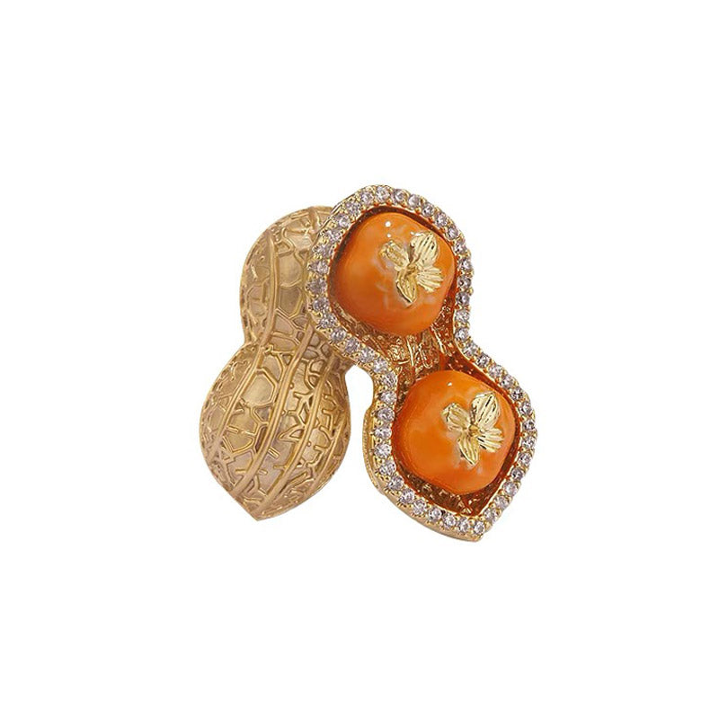 "Hao Shi Fa Sheng" - Natural Inspired Peanut and Persimmon Brooch for Women-Lovesyouforever