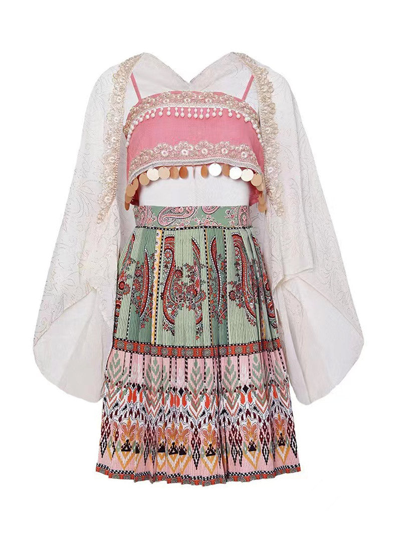 Girl Picking Water Chestnut in the River -  Morden Miao Ethnic Minority Hanfu Skirt Set-Lovesyouforever
